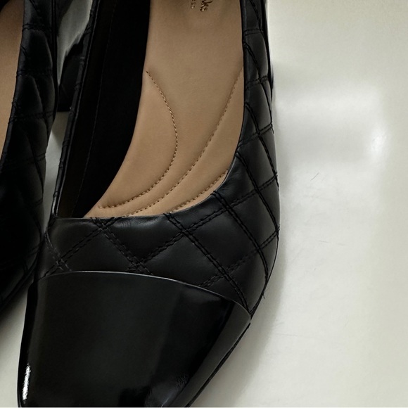 Clarks Tealia Sera  Black Quilted/Cap Toe Leather Block Heel Pumps | Size 9 - Picture 10 of 11